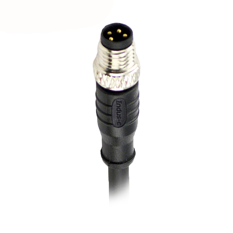 M8 4pins A code male straight molded cable,shielded,PVC,-10°C~+80°C,24AWG 0.25mm²,brass with nickel plated screw